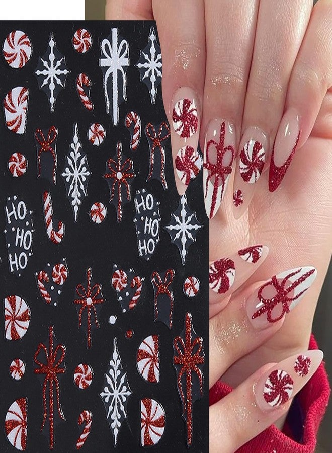 SHUXILIN 8 Sheets Red Christmas Nail Art Stickers Pink White Red Glitter Snowflake Nail Decals 3D Self-Adhesive Xmas Tree Winter Nail Design Gift Box Bow Nail Supplies Winter New Year Nail Decor for Women - Image 3